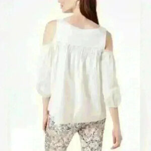 Weekend MaxMara Canasta cotton cold shoulder 3/4 Puff sleeve white top